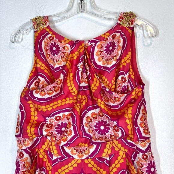 Kay Unger Silk Cocktail Dress Pink Orange Gold Mod Retro 6 - Picture 4 of 12